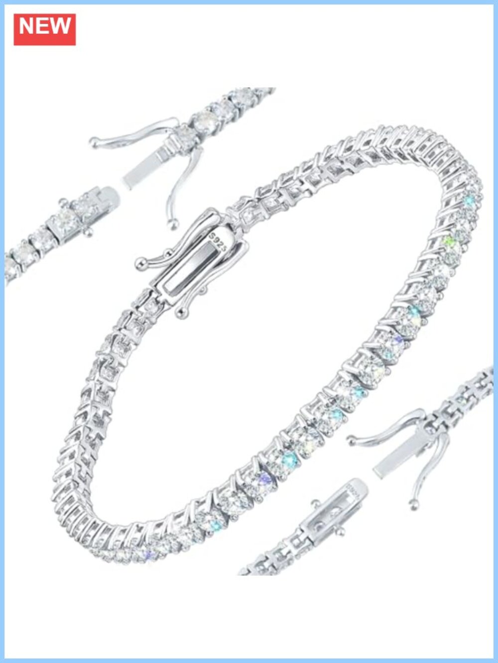 Moissanite Tennis Bracelet 925 Sterling Silver 18K Gold Plated Double Hook Clasp